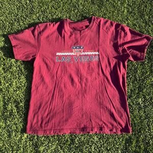 Vintage 80s Las Vegas USA Graphic Tee Red Burgundy Size L